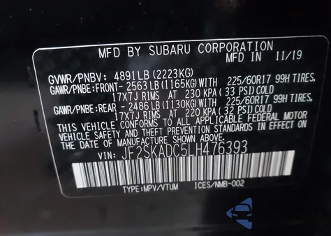 2020 Subaru Forester из США, поврежденный, VIN JF2SKADC5LH476393